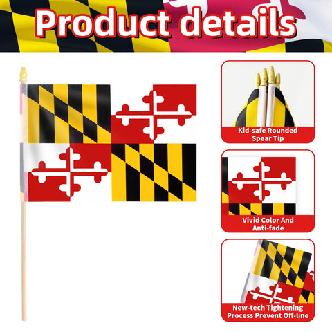 Geodurn handheld Maryland flag 5x8 inches for easy crowd participation.
