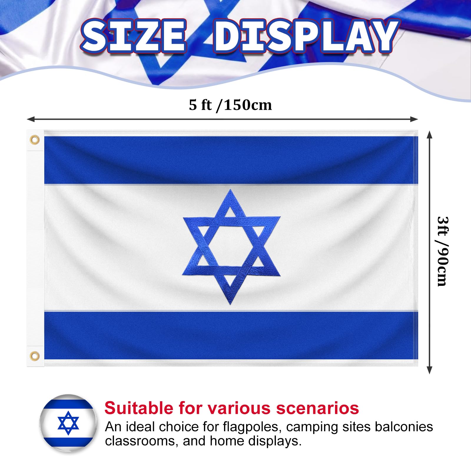 Geodurn flag shows embroidered Star of David hexagram with durable stitching.