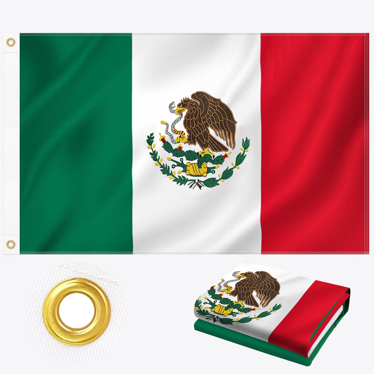 Geodurn Mexican flag 3x5ft outdoor front view for weather-resistant display.