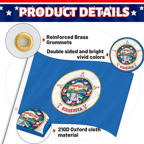 Geodurn Minnesota flag brass grommets enable secure outdoor hanging.