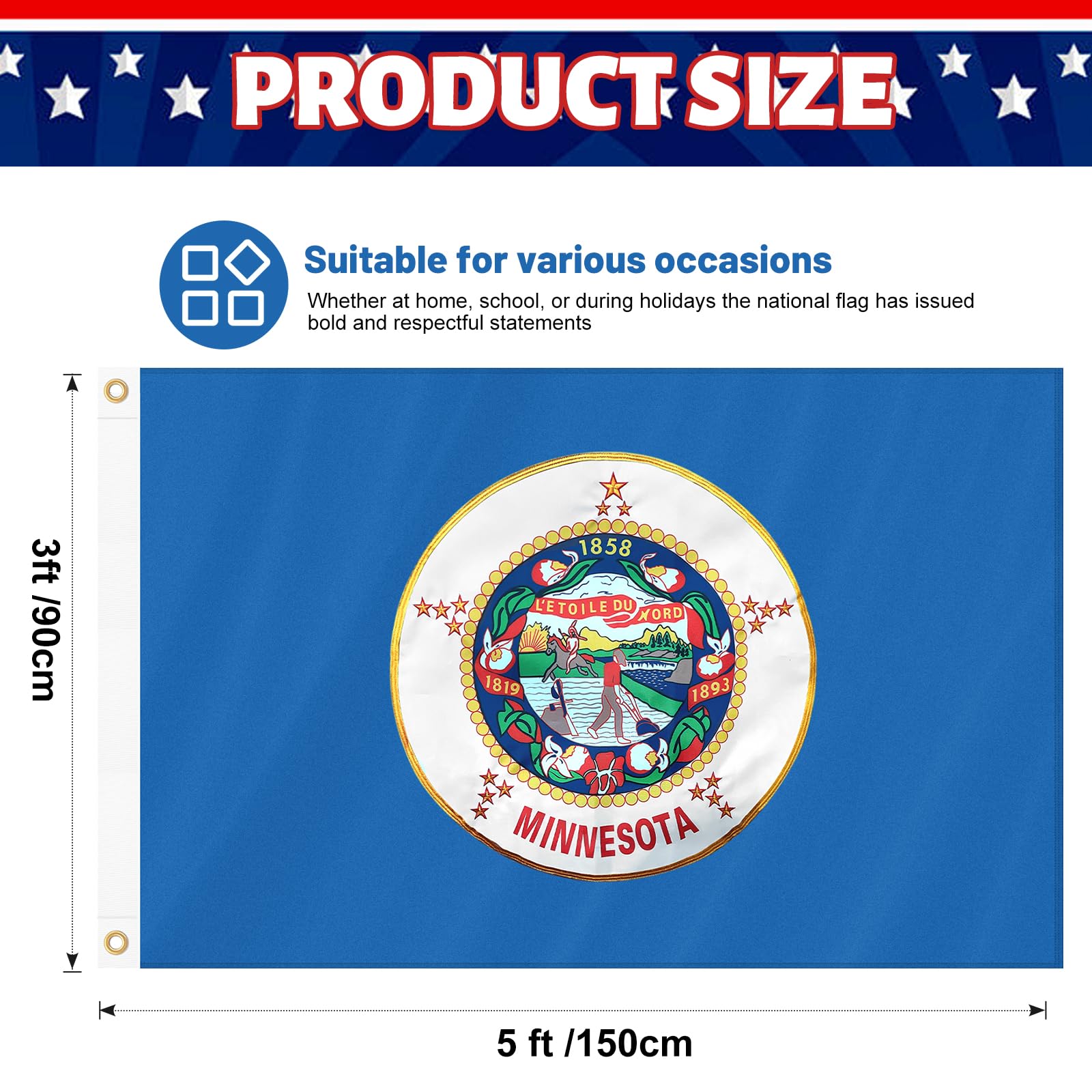 Geodurn Minnesota flag embroidery seal detail adds texture and craftsmanship.