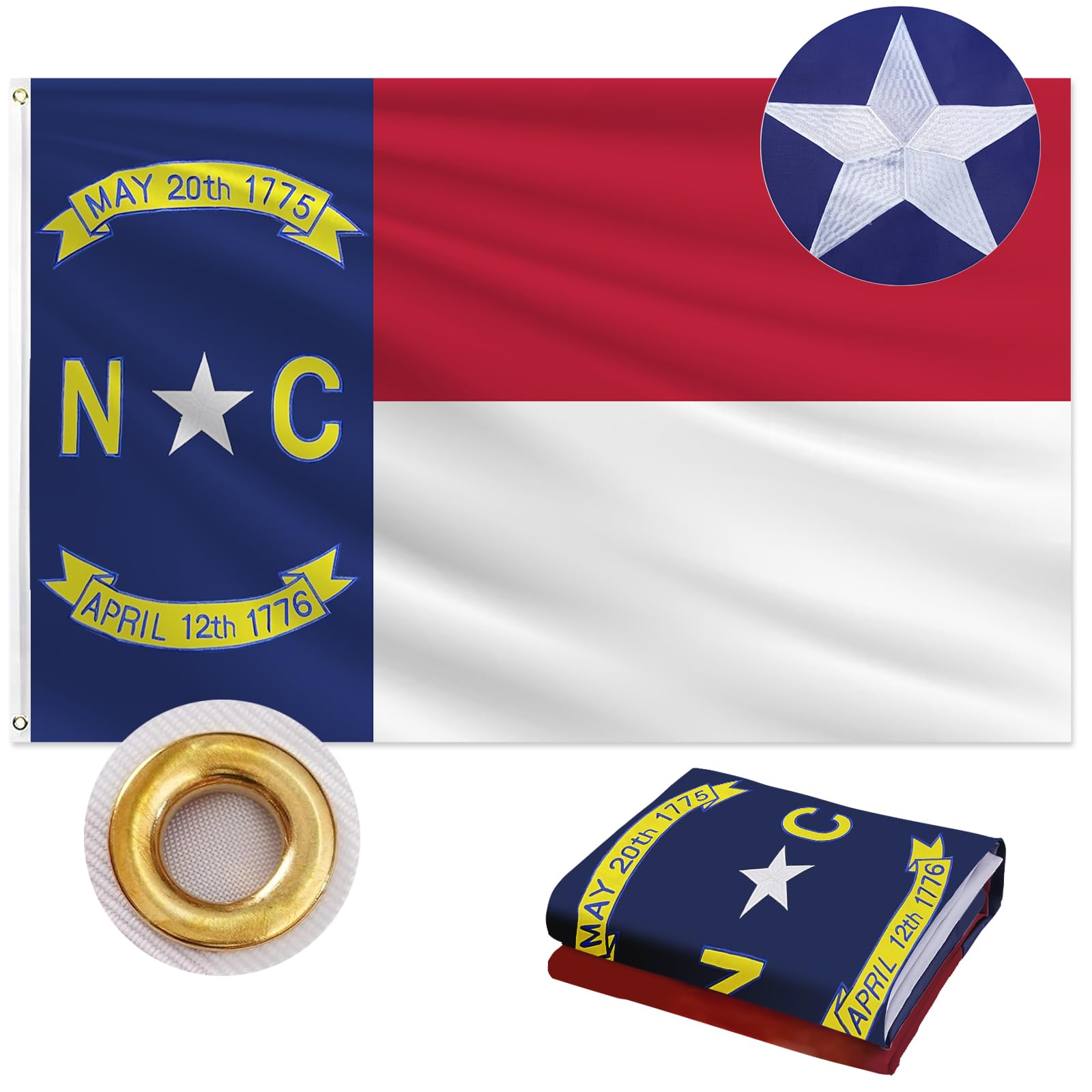 Geodurn North Carolina flag in 210D Oxford fabric ready for outdoor use.
