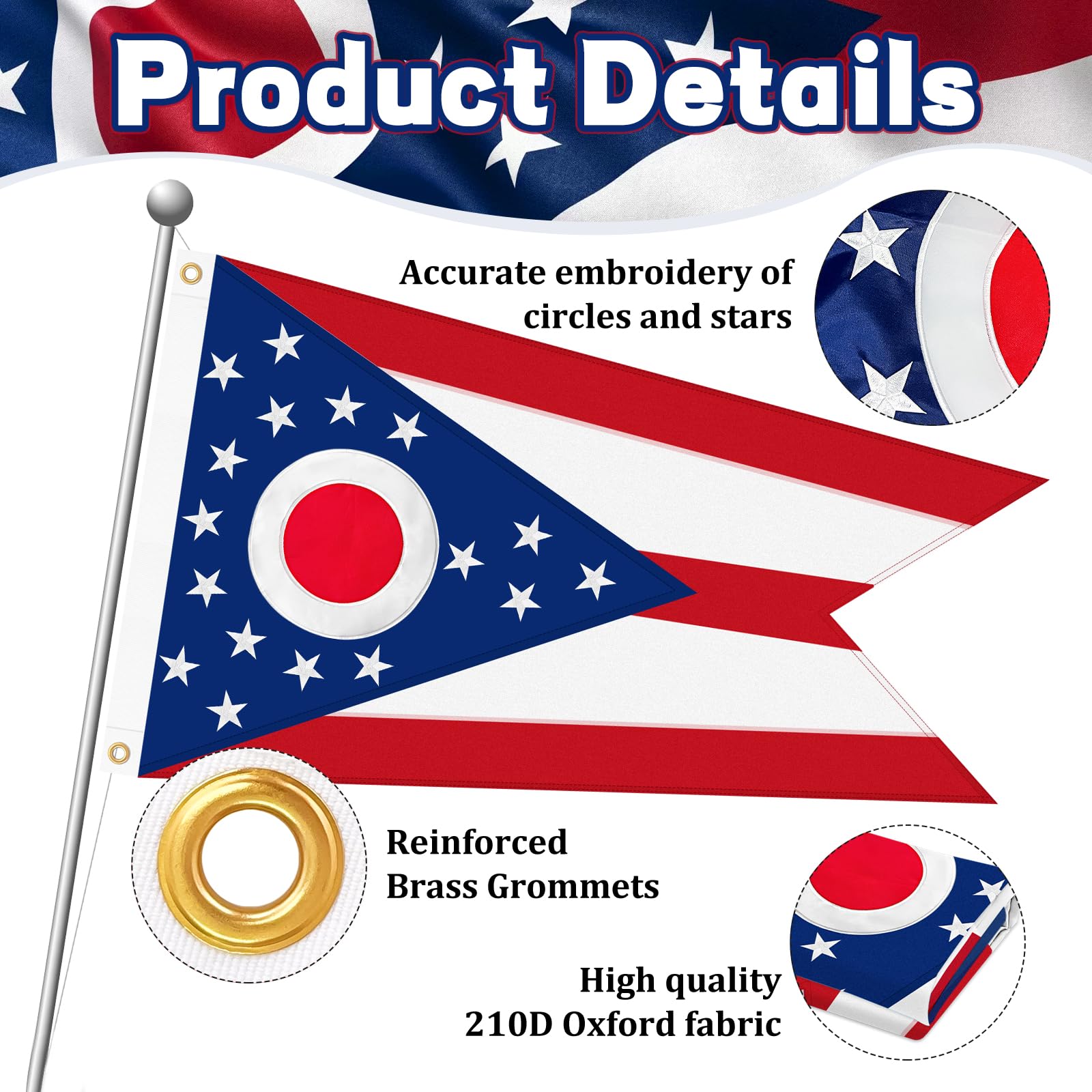 Geodurn Ohio flag double-sided colors visible from any angle