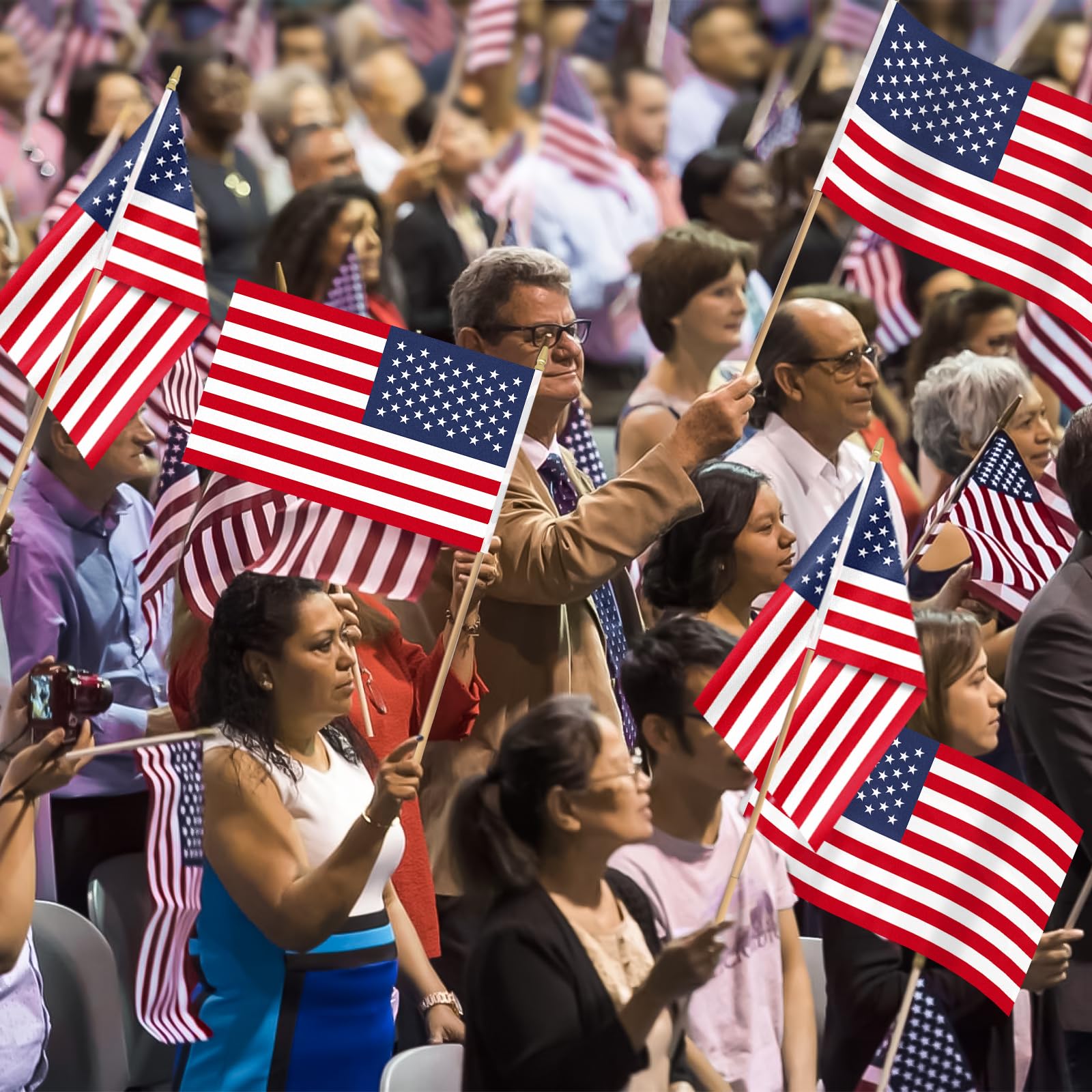 Geodurn bulk flags designed for distribution at patriotic events.