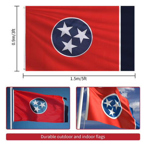 Geodurn Tennessee flag back view showing identical double-sided colors for versatile display.