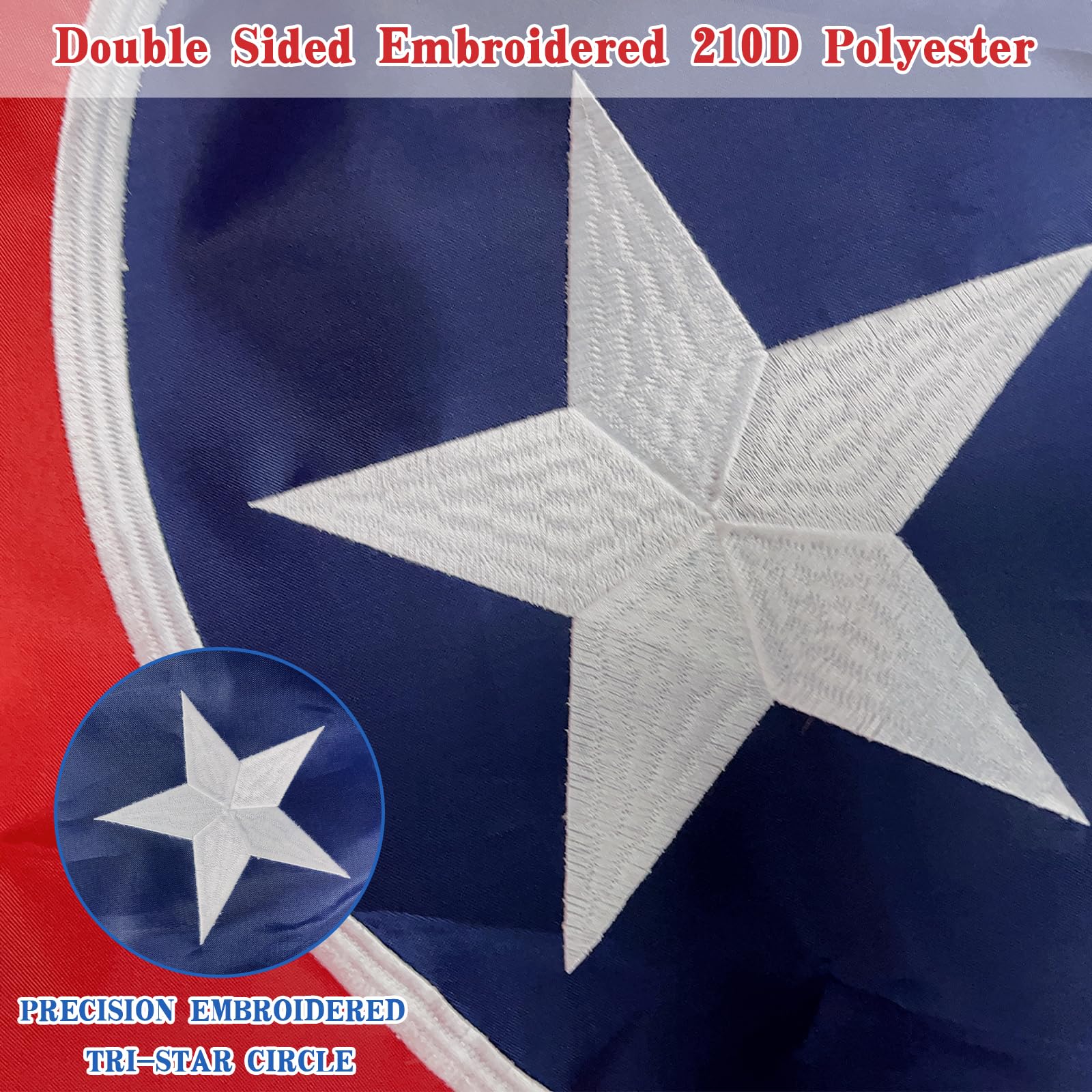 Geodurn Tennessee flag embroidery detail featuring the Tri-Star Circle design.