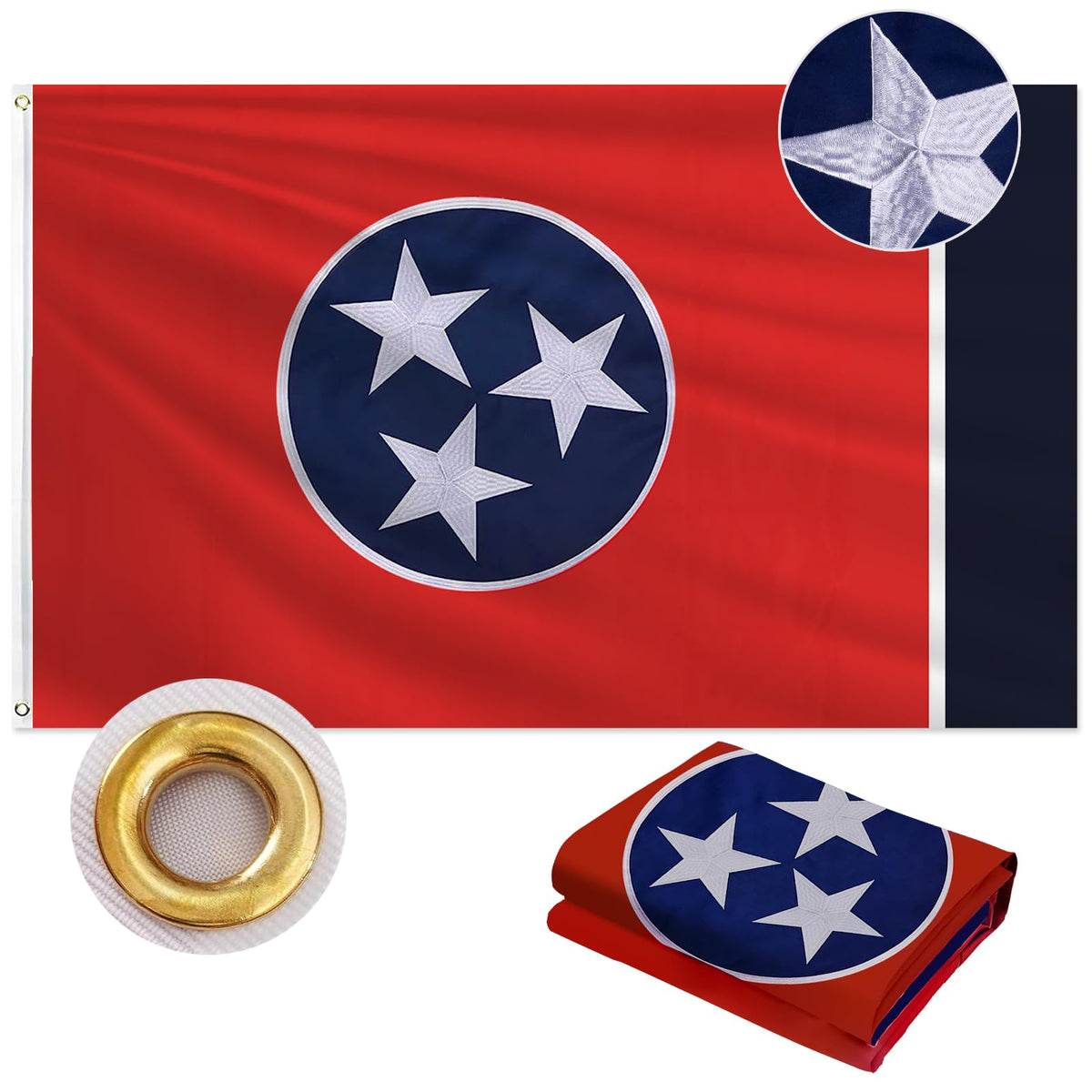 Geodurn Tennessee flag front view with double-sided colors for outdoor visibility.