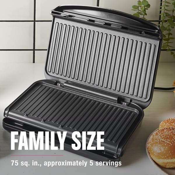 George Foreman fat-removing slope tilted for healthier grilling and even sear.