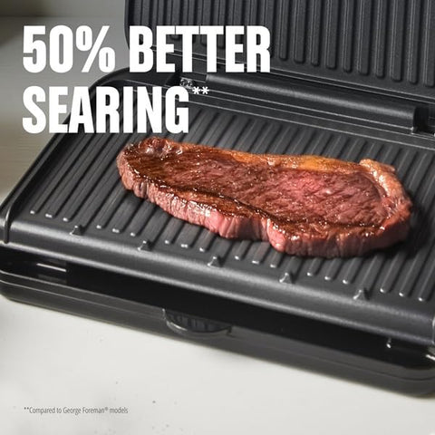 George Foreman indoor-outdoor use setup enabling year-round grilling.