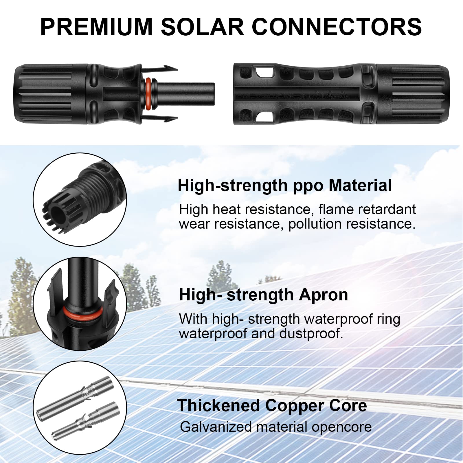 Geosiry 8AWG male-female connectors enable quick, tool-free assembly.