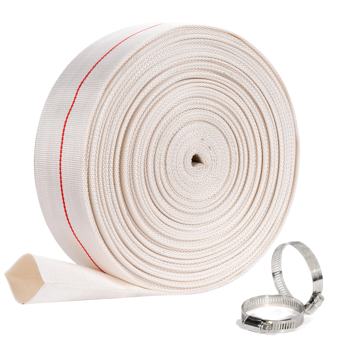 Geowaky backwash hose 2in 100ft, white, designed for efficient pool water discharge.