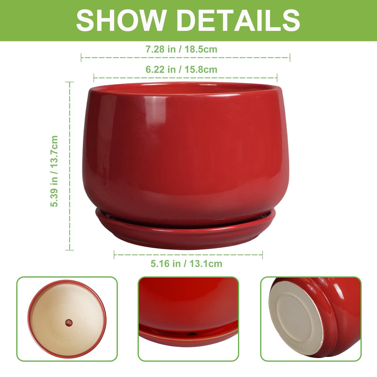 G EPGardening 7-inch red ceramic planter with drainage hole demonstrates moisture management.