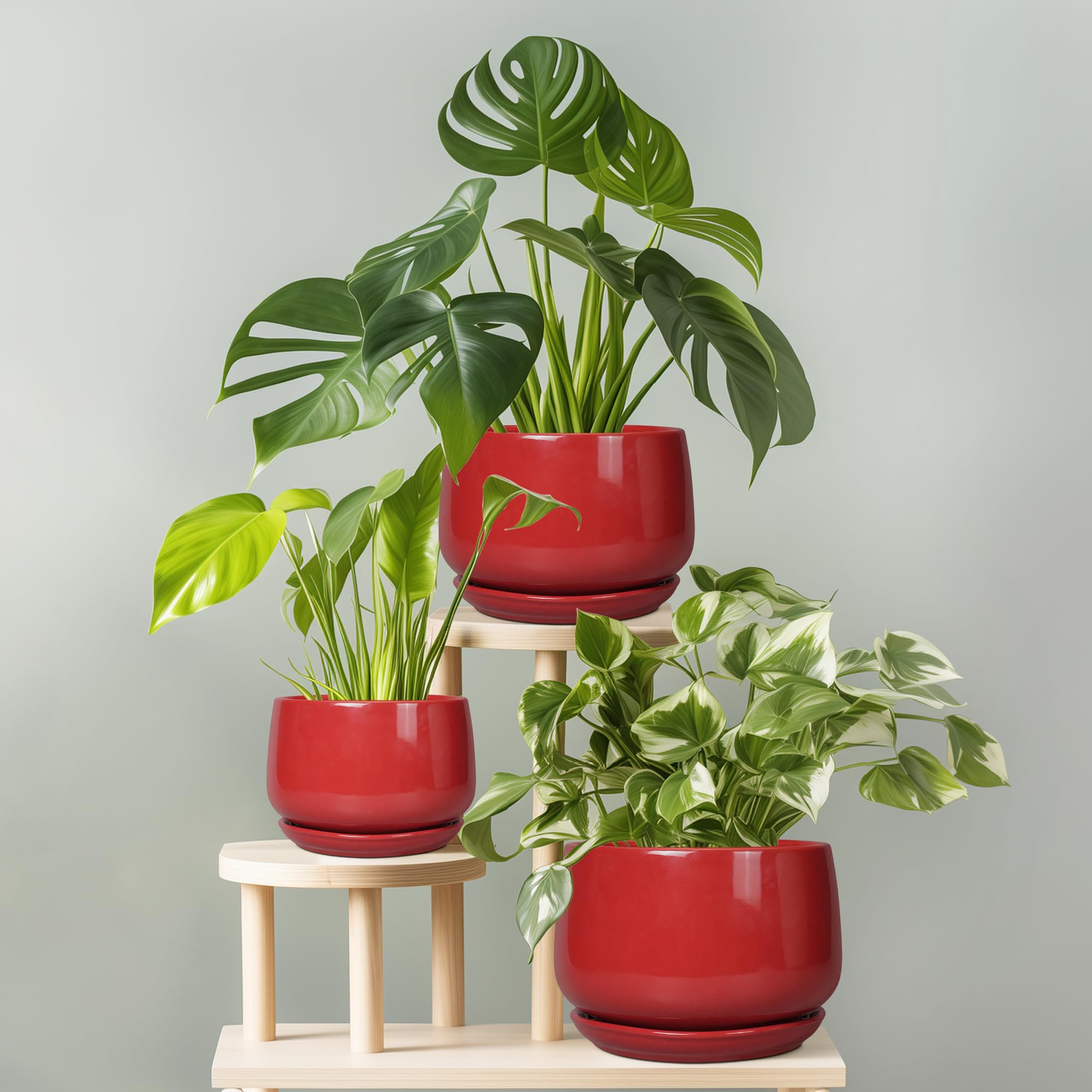 G EPGardening 7-inch red ceramic planter on an office desk enhances decor and focus.