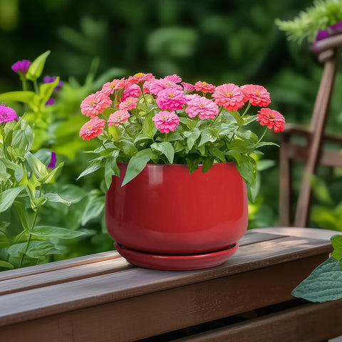 G EPGardening 6-Inch red ceramic pot close-up showing the glaze finish.