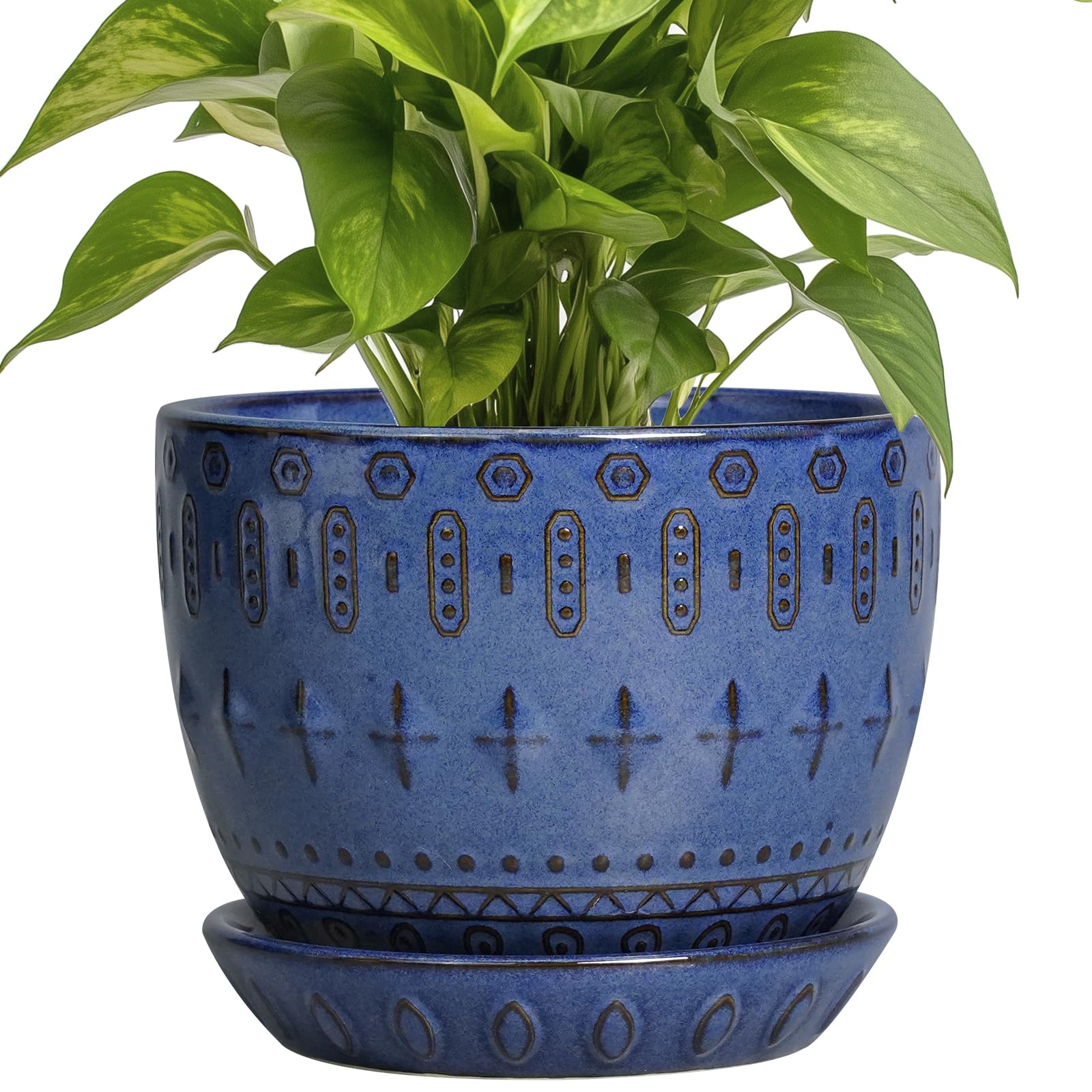 G EPGardening plant pot 5inch blue front view for indoor decor and plant health.
