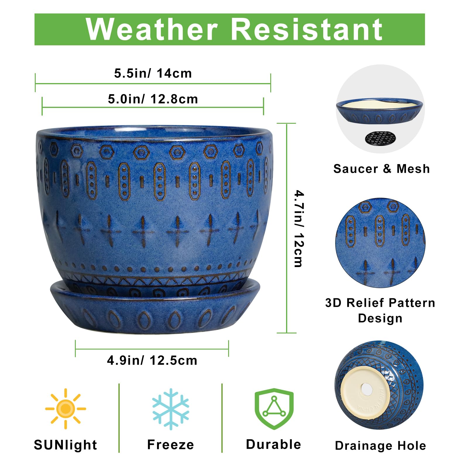 G EPGardening blue planter with drainage hole keeps soil tidy.