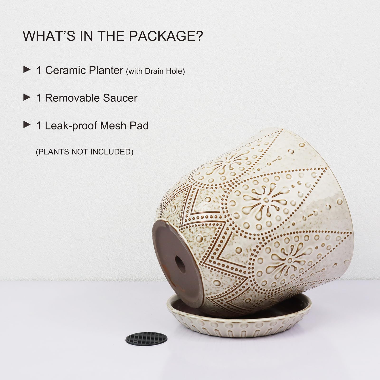 Gepege pot includes mesh pad to prevent soil from escaping.