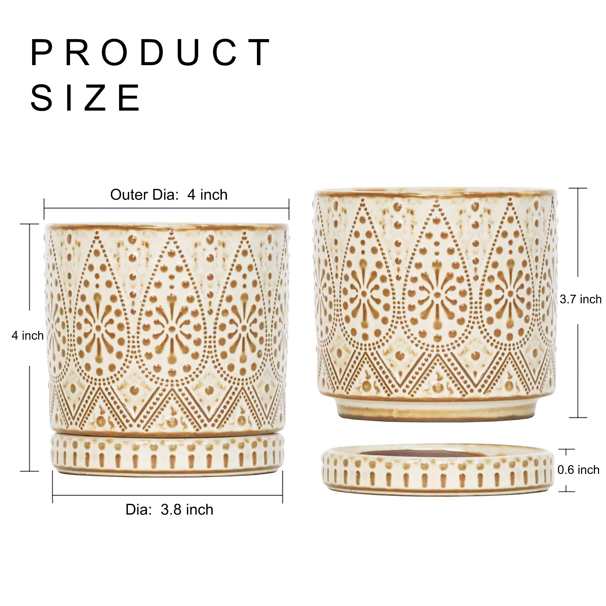 Gepege 4-inch pot with saucer catches excess water to protect surfaces.