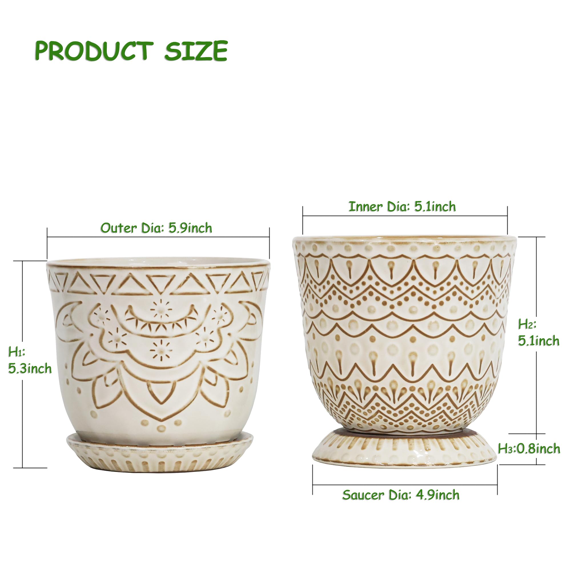 Gepege Beaded Ceramic Planter 6-Inch side detail highlighting drainage hole.