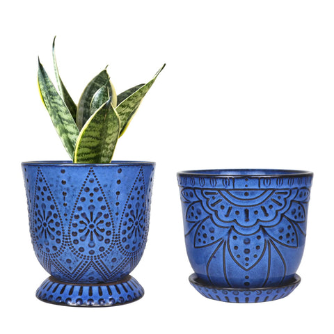 Gepege beaded ceramic planter blue top view showing 5.9-inch opening for inner pots