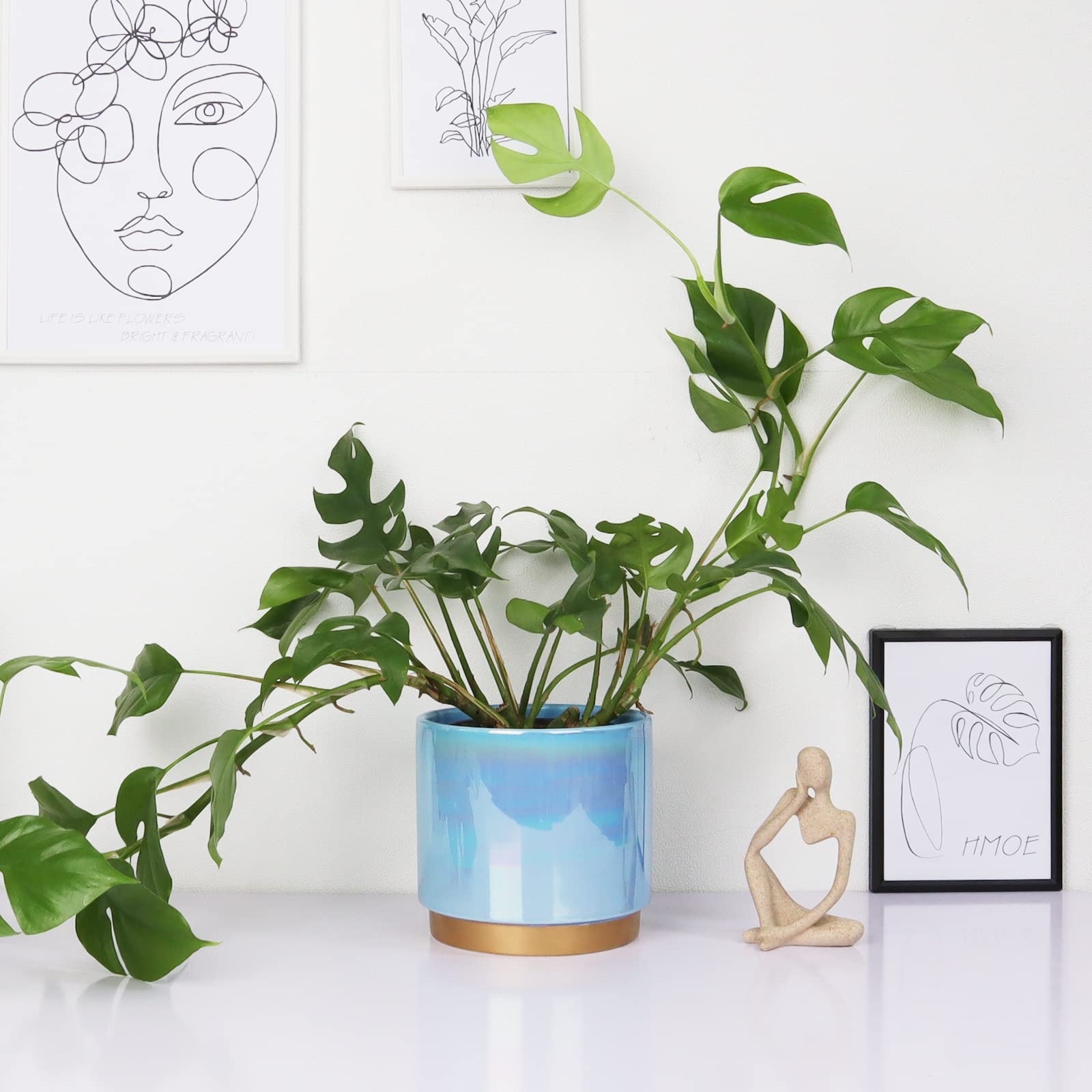 Gepege Rainbow Pearl glaze planters grouped on a bright windowsill