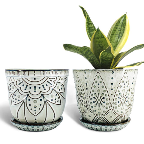Gepege smoked gray beaded ceramic planter set, top view, ideal for indoor display.
