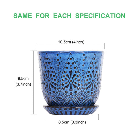 Gepege blue pot with removable saucer for versatile display on shelves
