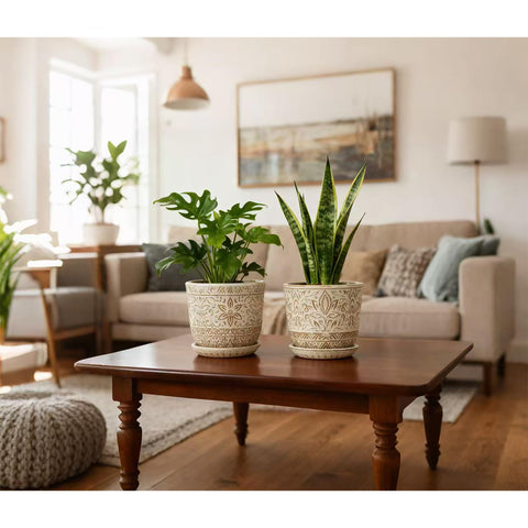 Gepege white ceramic pot on a windowsill, ideal for compact spaces.
