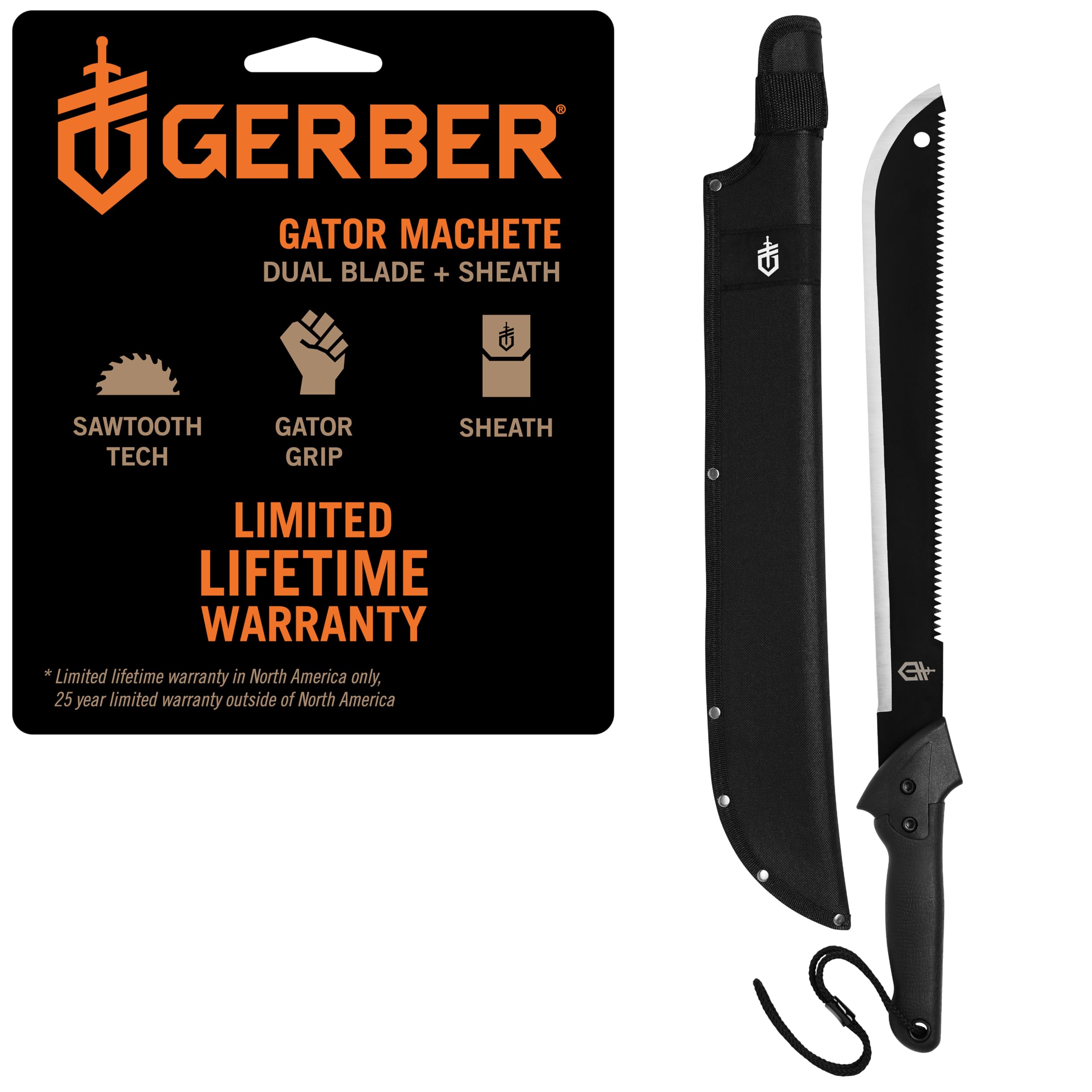 Gerber Gator Machete plain-edge blade for versatile outdoor cutting tasks.