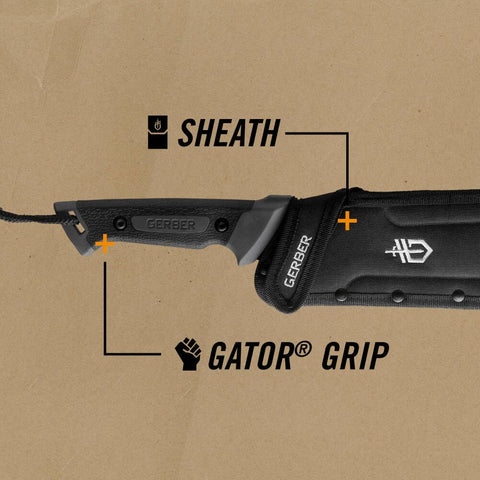 Full tang construction on Gerber Gator Bolo for balanced, precise cuts