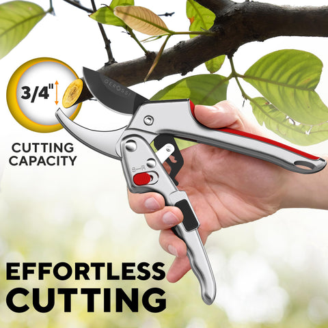 Gerossi 8-inch pruner blade close-up showing sharp, durable edge.
