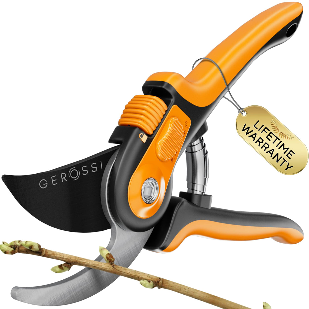 GEROSSI bypass pruning shear blade close-up for clean, precise cuts in the garden.