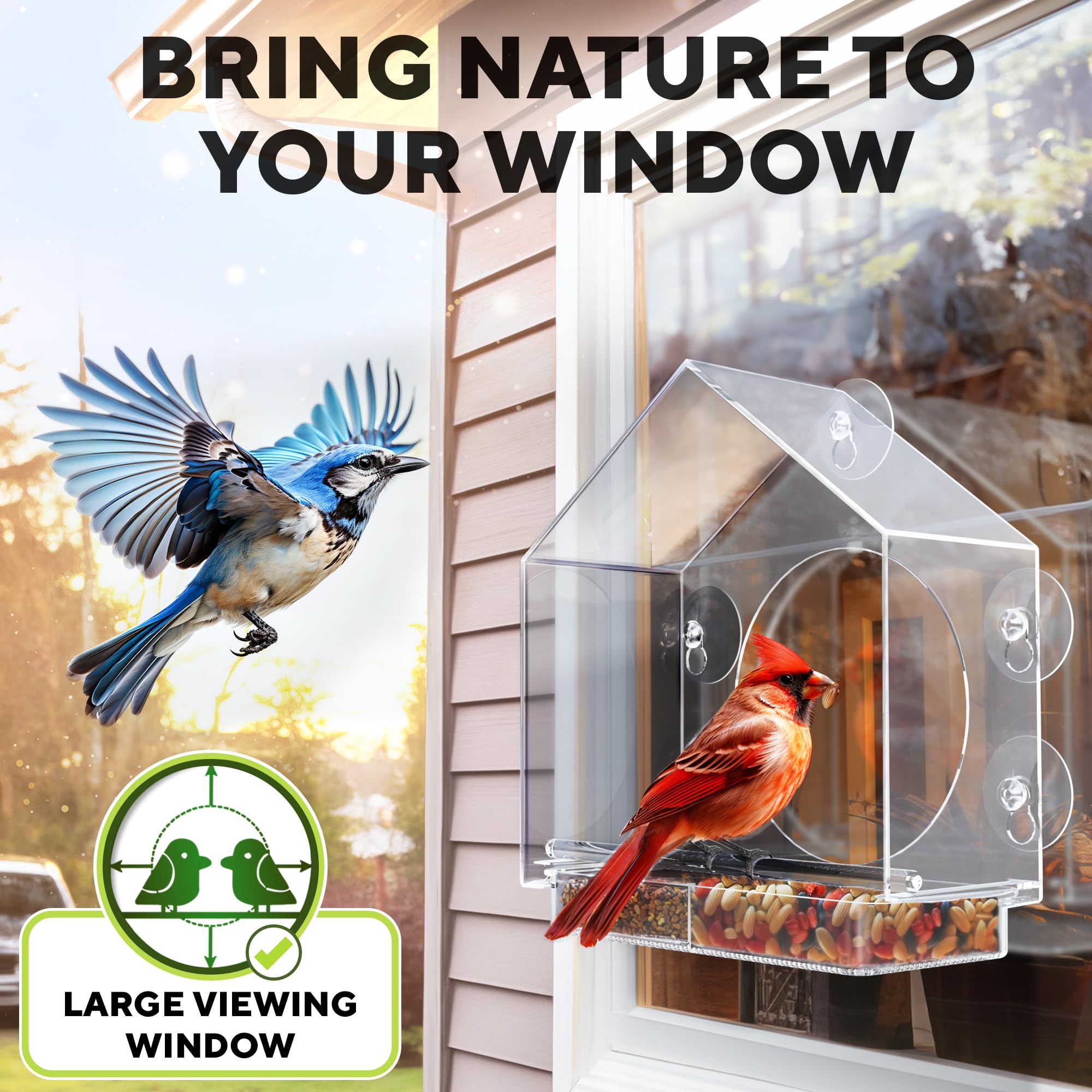 GEROSSI clear viewing window offers unobstructed birdwatching from indoors