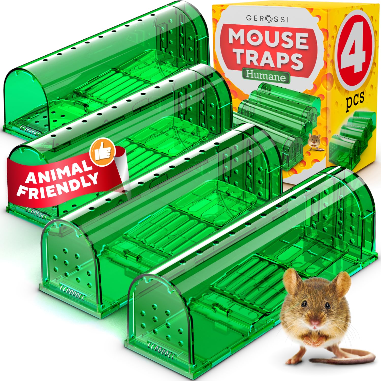 GEROSSI humane catch and release traps pack 4, ideal for indoor and outdoor use.