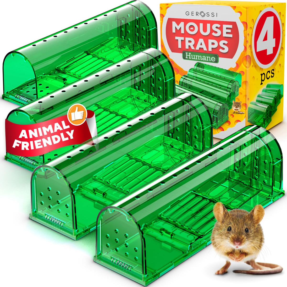 GEROSSI humane catch and release traps pack 4, ideal for indoor and outdoor use.