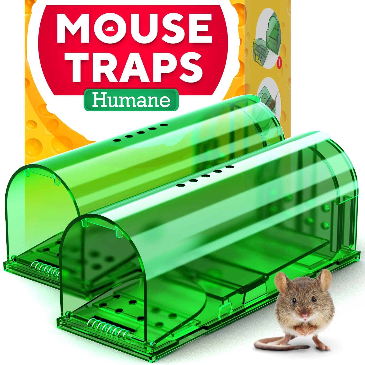 GEROSSI humane mouse trap 2-pack with ultra-sensitive trigger for quick catch-and-release indoors.