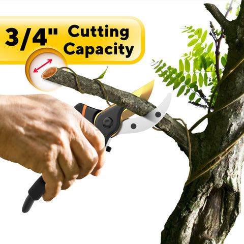 GEROSSI Premium Bypass Pruning Shears ergonomic handle in use for comfortable pruning.