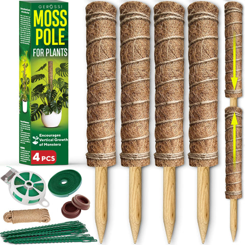 GEROSSI premium moss pole four-pack supports vertical growth for Monstera and climbers.