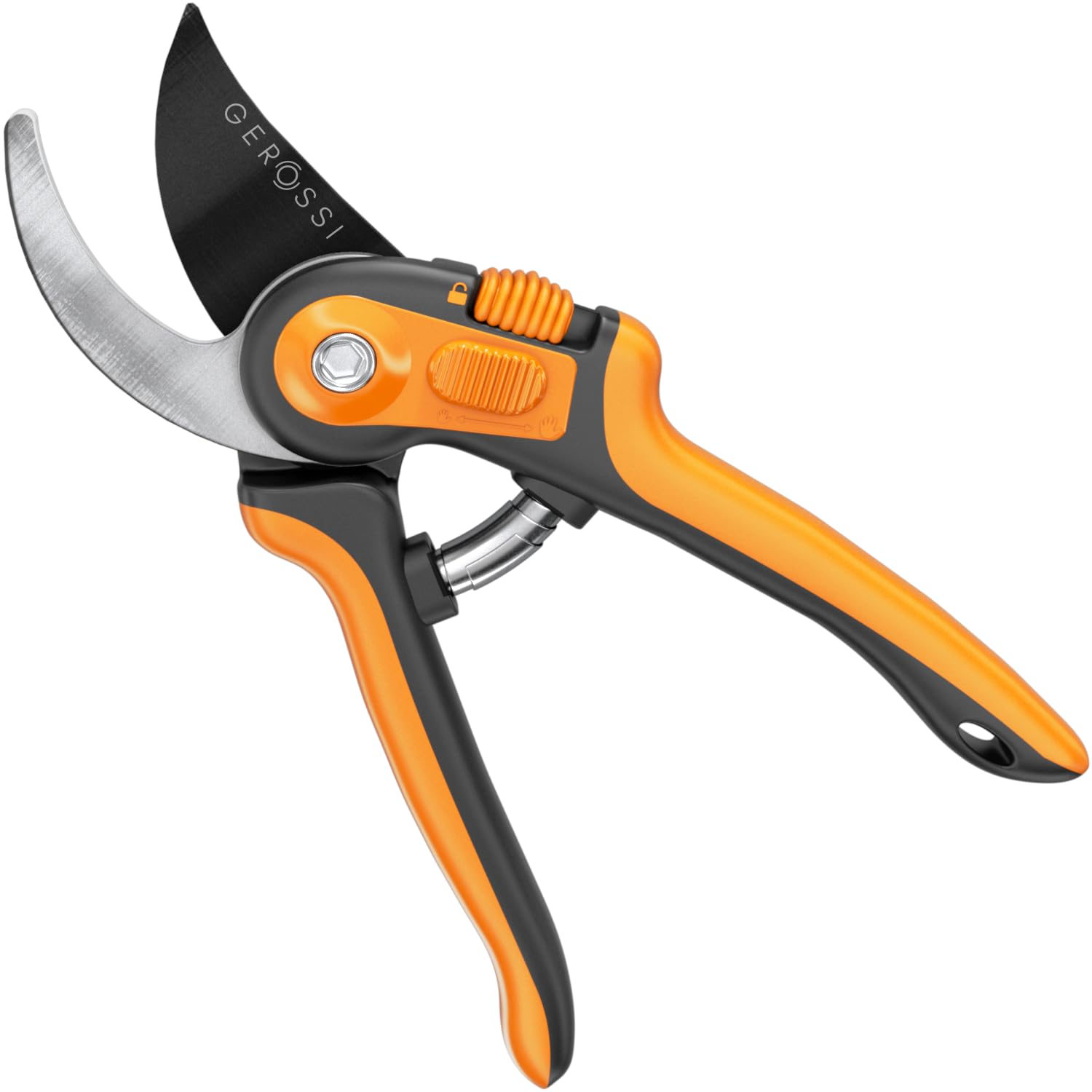 GEROSSI pruning shears adjustable lever demonstrated for customized hand fit and comfort.