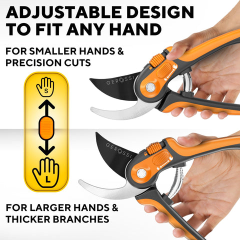 GEROSSI pruning shears safety lock in action for one-handed use and secure storage.