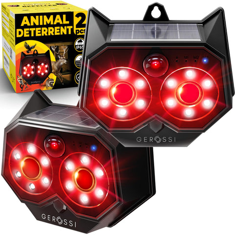 GEROSSI upgraded animal deterrent 2-pack with solar panel for outdoor protection