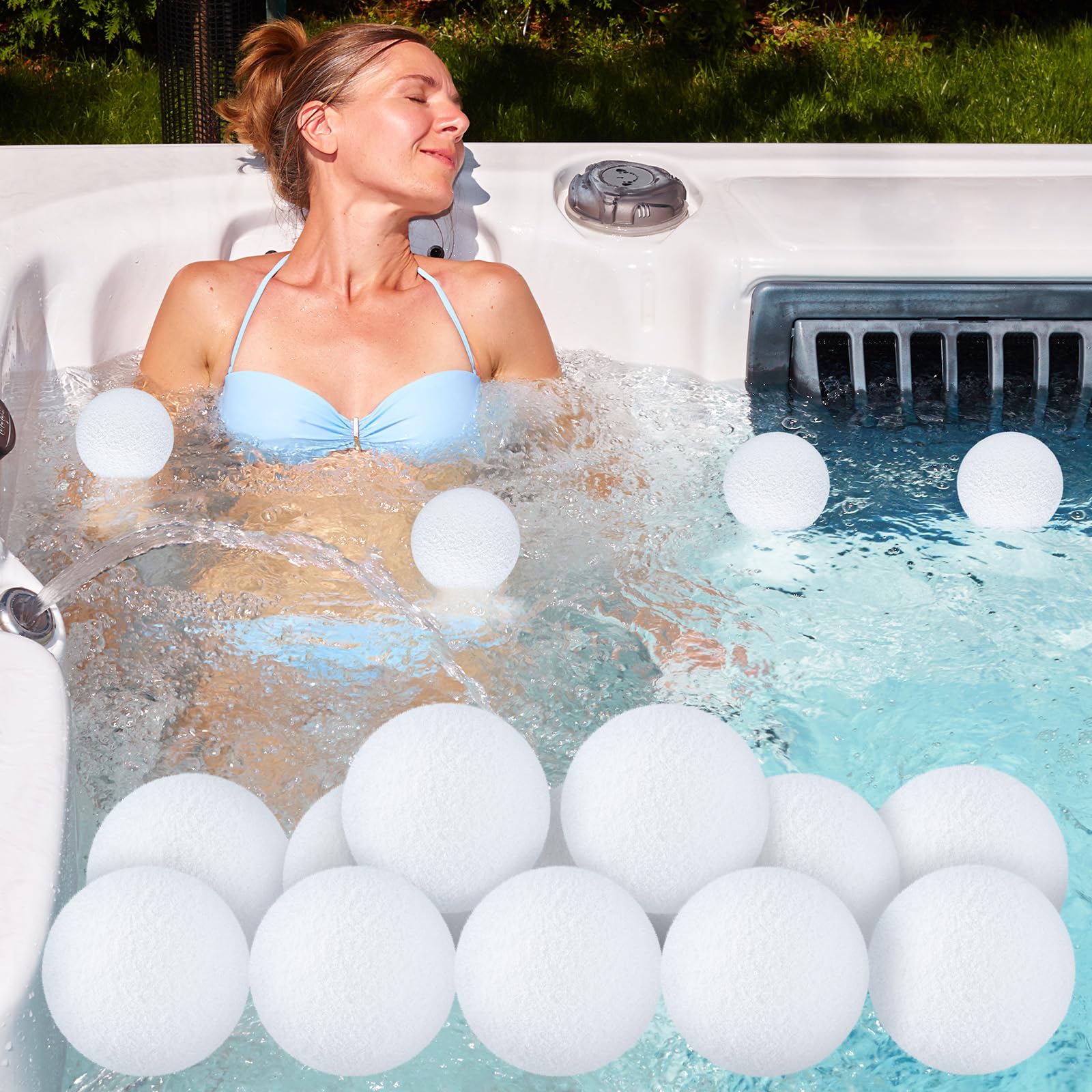 Gerrii hot tub scum absorber ball 3-inch floats to trap oil and grease.