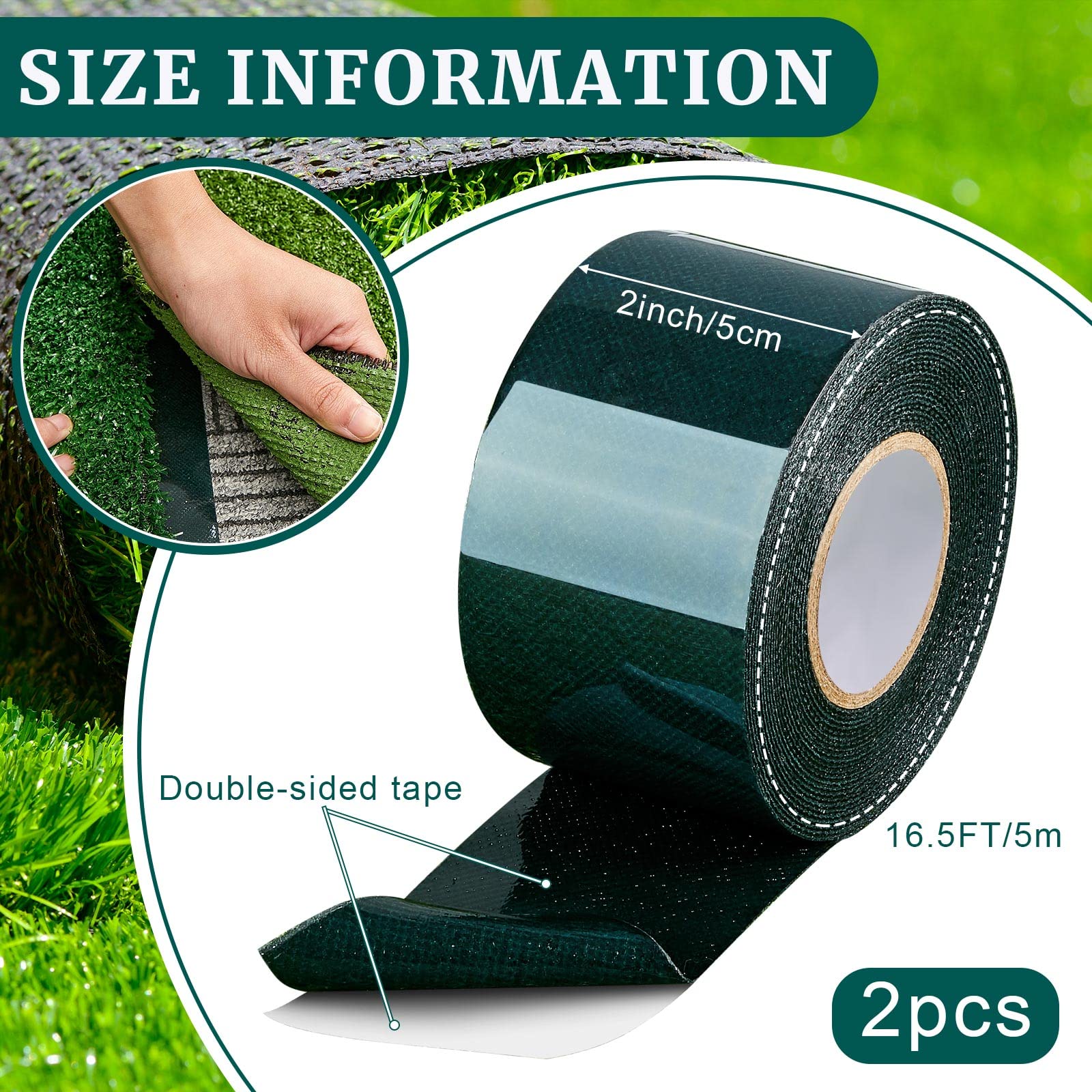 Gersoniel turf tape adhesive side closeup highlights strong double-sided grip for seamless seams.