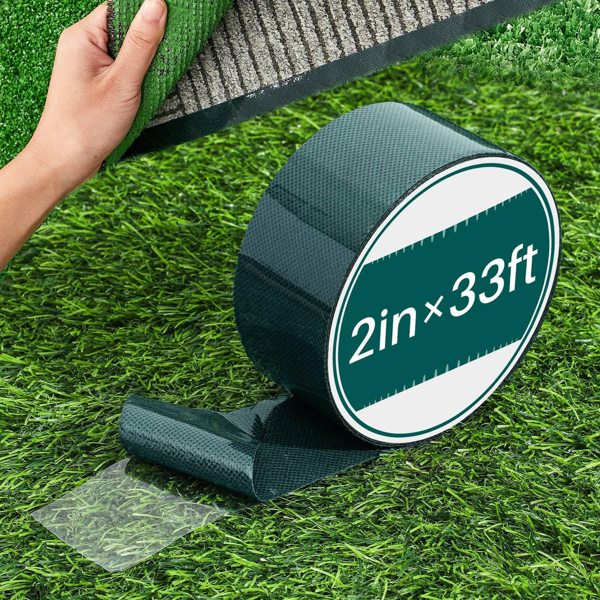 Gersoniel turf tape roll in dark green secures artificial grass seams