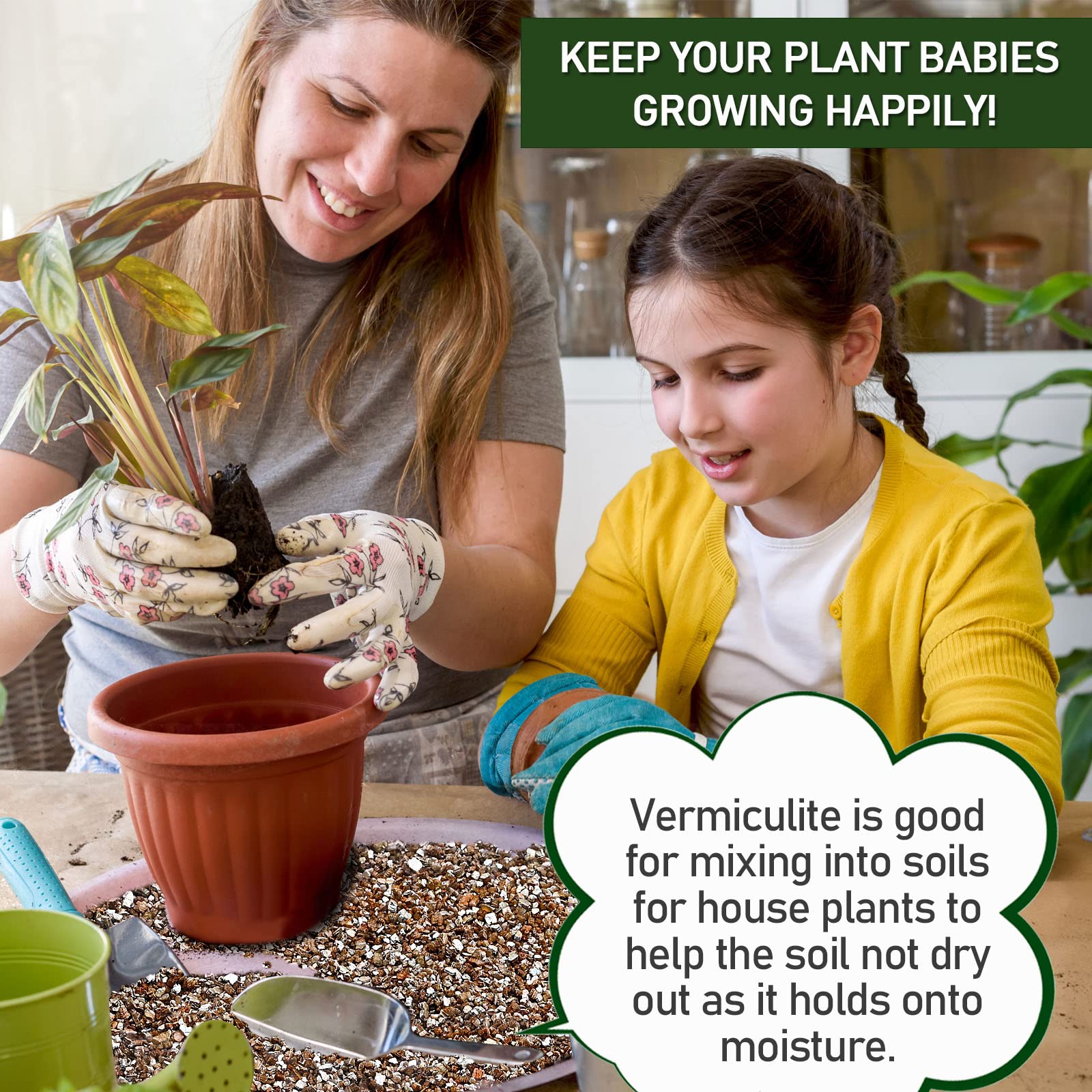 Gerta vermiculite in potting mix helps retain moisture without sogginess.