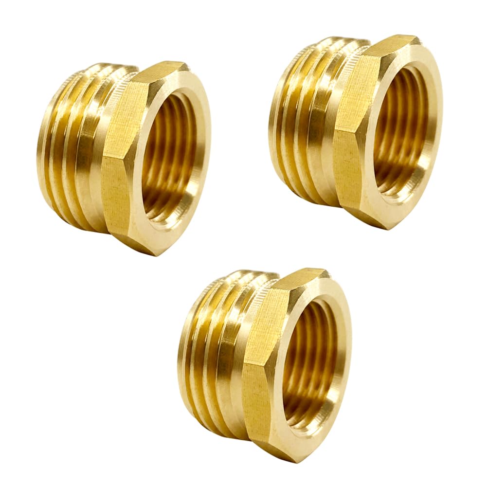 GESHATEN brass 3/4 GHT to 1/2 NPT connector closeup for durable fittings.