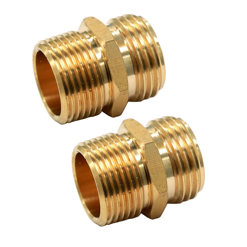 GESHATEN 3/4 inch GHT to NPT connector close-up, sturdy brass for outdoor durability.