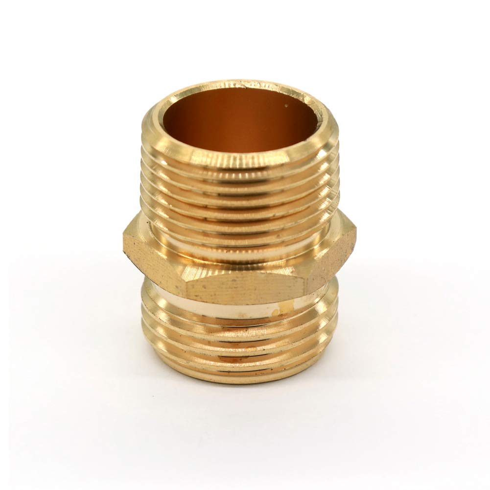 GESHATEN brass garden hose fitting shown in close-up, corrosion-resistant construction for lasting use.