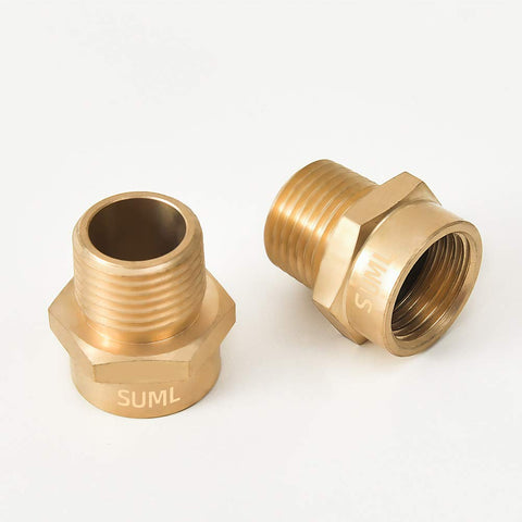 Geshaten BSP to NPT connector front view: durable brass build.