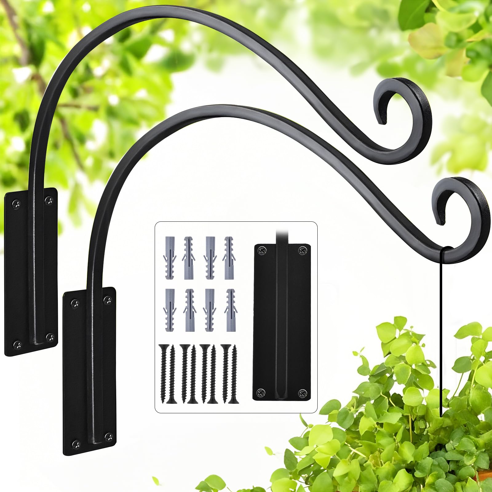 GESTONE 16inch plant hangers outdoor two-pack providing sturdy mounting for heavy baskets.